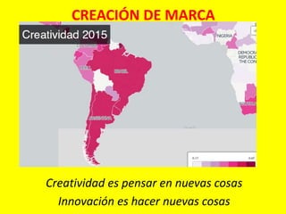 CREACIÓN DE MARCA
Creatividad es pensar en nuevas cosas
Innovación es hacer nuevas cosas
 