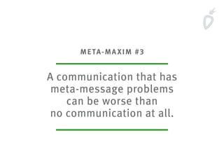META-MAXIM #3
A communication that has
meta-message problems
can be worse than
no communication at all.
 