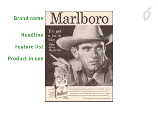 Brand name
Headline
Feature list
Product in use
 