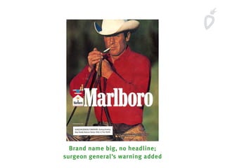 Brand name big, no headline;
surgeon general’s warning added
 
