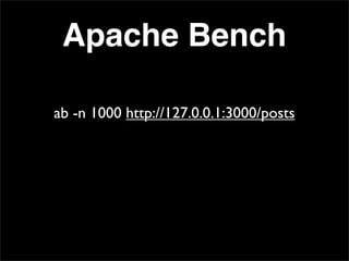 Apache Bench

ab -n 1000 http://127.0.0.1:3000/posts
 
