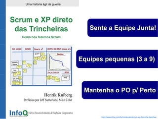 Sente a Equipe Junta!



Equipes pequenas (3 a 9)



 Mantenha o PO p/ Perto


       http://www.infoq.com/br/minibooks/scrum-xp-from-the-trenches
 