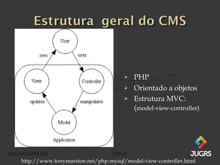 <ul><li>PHP </li></ul><ul><li>Orientado a objetos </li></ul><ul><li>Estrutura MVC: ( model-view-controller) </li></ul>http...
