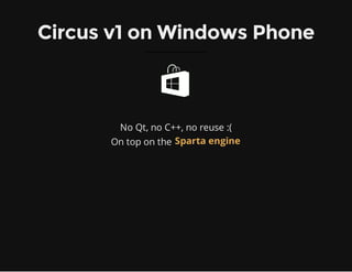 Circus v1 on Windows Phone
No Qt, no C++, no reuse :(
On top on the Sparta engine
 