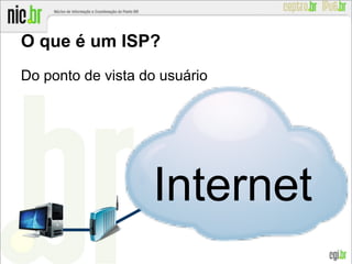 O que é um ISP?
Do ponto de vista do usuário
Internet
 
