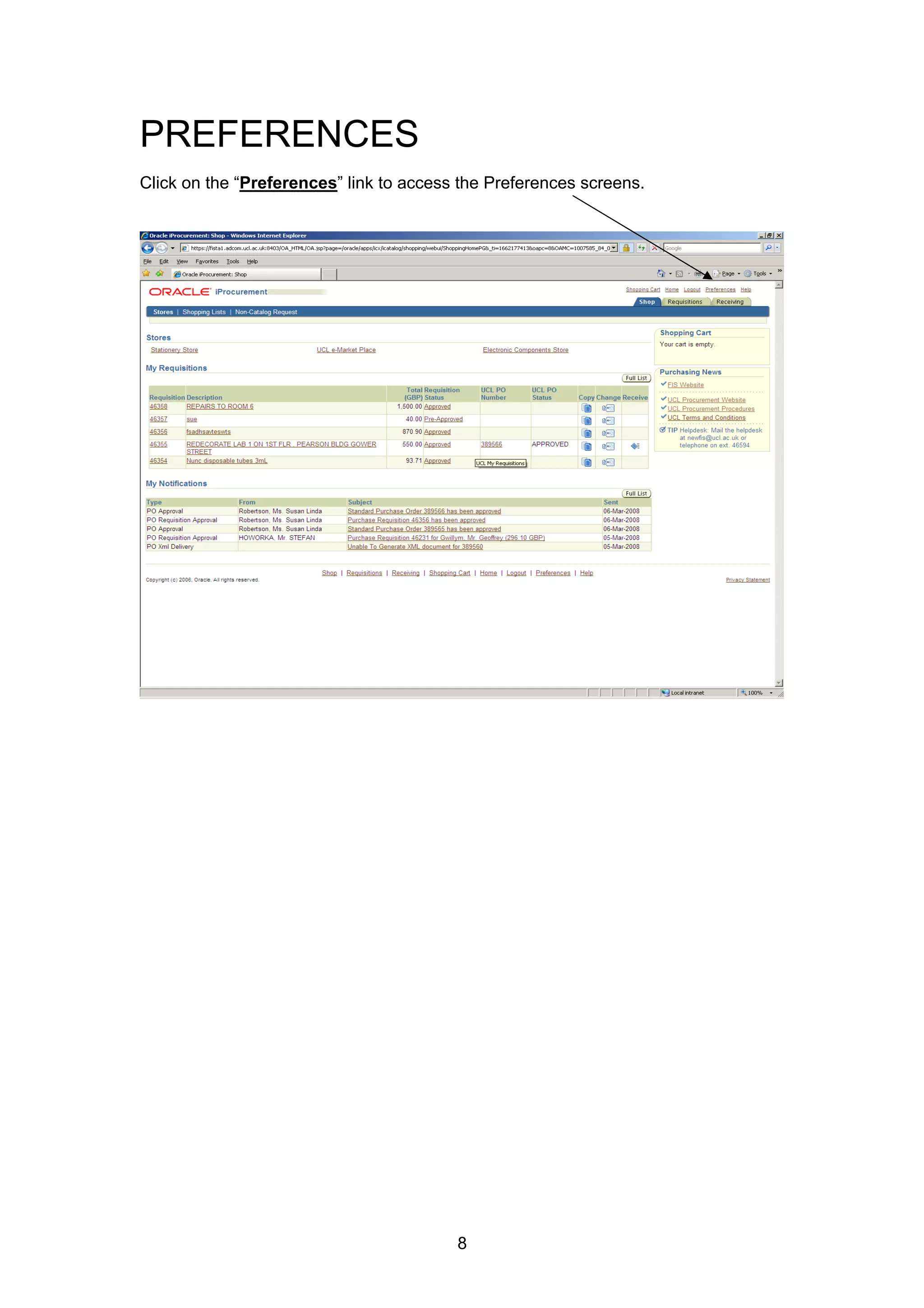 PREFERENCES
Click on the “Preferences” link to access the Preferences screens.
8
 