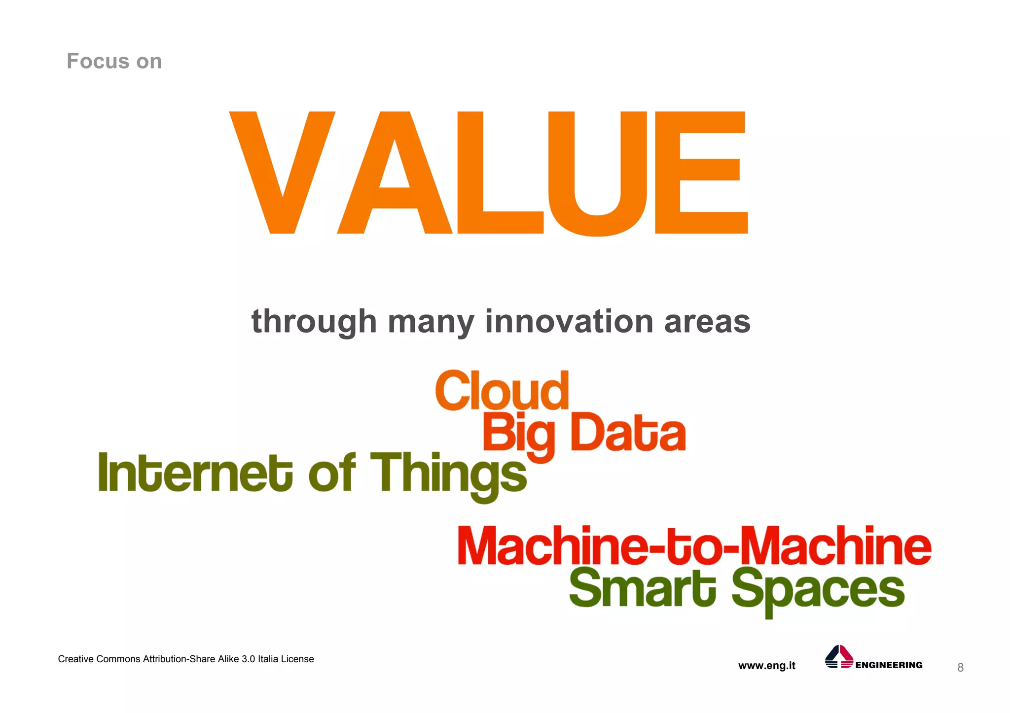 8
Creative Commons Attribution-Share Alike 3.0 Italia License
www.eng.it
Focus on
through many innovation areas
 