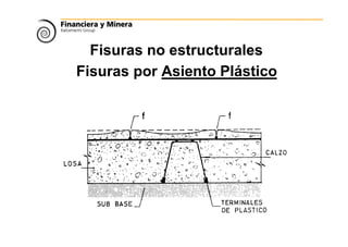 Fisuras no estructurales
Fisuras por Asiento Plástico
 