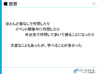 感想
ほとんど寝なしで作問したり
イベント開催中に作問したり
外出先で作問して歩いて帰ることになったり
大変なこともあったが、学べることが多かった
79
 