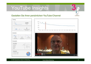 © DIM Deutsches Institut für Marketing Social Media Marketing 31
YouTube Insights
Gestalten Sie Ihren persönlichen YouTube-Channel
 