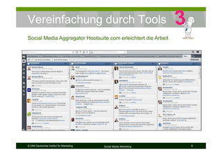 © DIM Deutsches Institut für Marketing Social Media Marketing 9
Vereinfachung durch Tools
Social Media Aggregator Hootsuite.com erleichtert die Arbeit
 