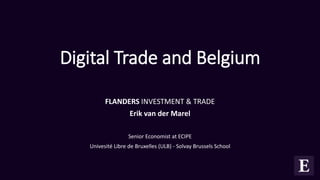 Digital Trade and Belgium
FLANDERS INVESTMENT & TRADE
Erik van der Marel
Senior Economist at ECIPE
Univesité Libre de Bruxelles (ULB) - Solvay Brussels School
 