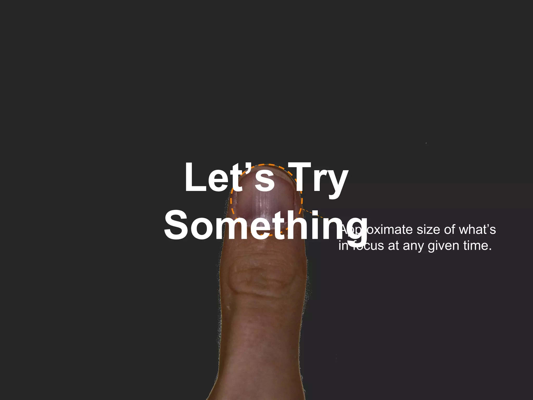 Approximate size of what’s in focus at any given time. Let’s Try Something 