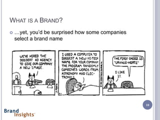 WHAT IS A BRAND?
   …yet, you’d be surprised how some companies
    select a brand name




                                                  10
 