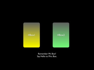 #Box1                            #Box2




         Remember Mr. Box?
        Say Hello to Mrs. Box.
 