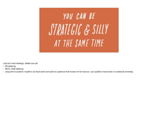 cute but most strategic. silliest one yet

• DD lettering

• WLFL chalk lettering

• using this to position myself to do food work and build an audience that knows me for food so i can publish a food book or cookbook someday

 