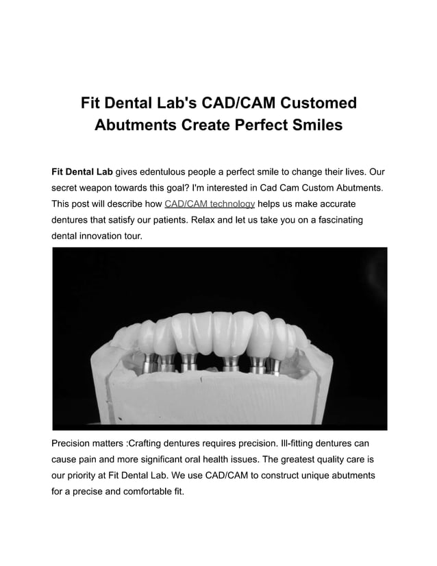 CAD/CAM technology : FitdentalLab | PDF | Dental Health | Diseases and ...