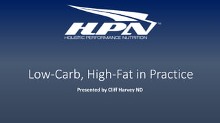 Low-Carb, High-Fat in Practice
Presented by Cliff Harvey ND
 