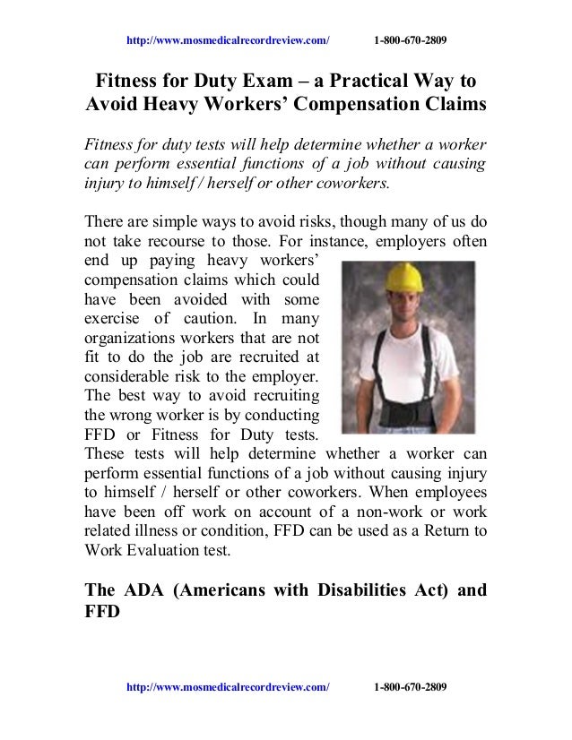 Fitness for duty exam a practical way to avoid heavy workers