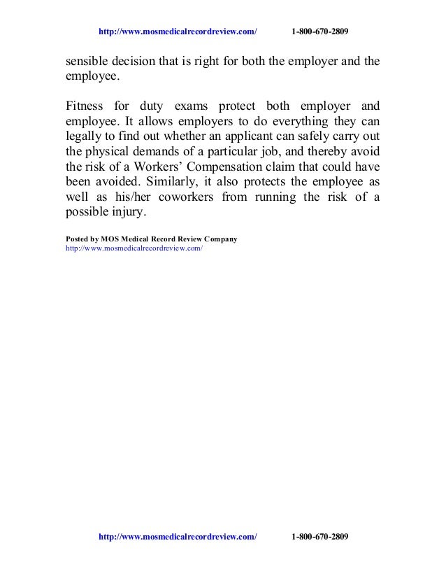 Fitness for duty exam a practical way to avoid heavy workers