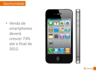 • Venda de
smartphones
deverá
crescer 73%
até o final de
2012.
Oportunidade
 