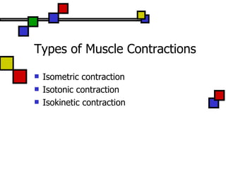 Types of Muscle Contractions ,[object Object],[object Object],[object Object]