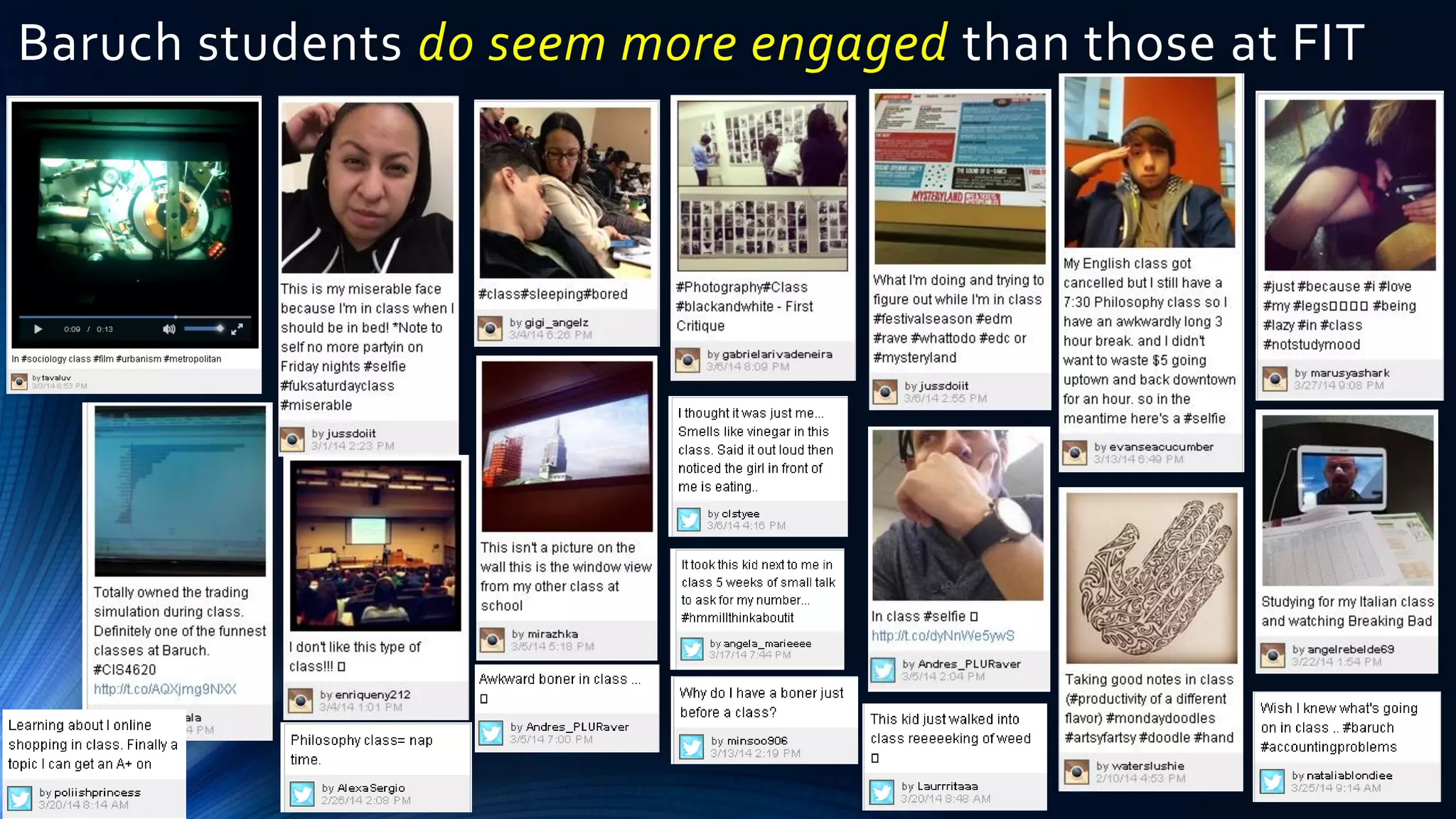 Baruch students do seem more engaged than those at FIT
 