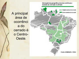 A principal
área de
ocorrênci
a do
cerrado é
o Centro-
Oeste.
 