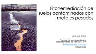 Fitorremediación de
suelos contaminados con
metales pesados
José Luis Rivera
Profesor de Medio Ambiente
Departamento de Petróleos EPN
Jose.riverap@epn.edu.ec
@JoseluisBio
 