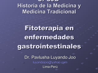 UPSJB  Historia de la Medicina y Medicina Tradicional Fitoterapia en enfermedades gastrointestinales Dr. Pavlusha Luyando Joo [email_address] Lima-Perú 