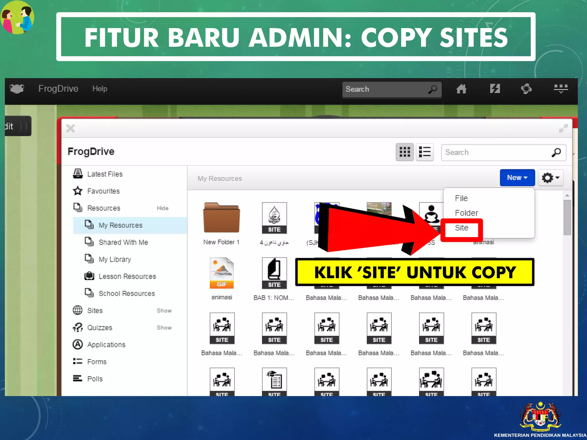 FITUR BARU ADMIN: COPY SITES
KLIK ’SITE’ UNTUK COPY
 