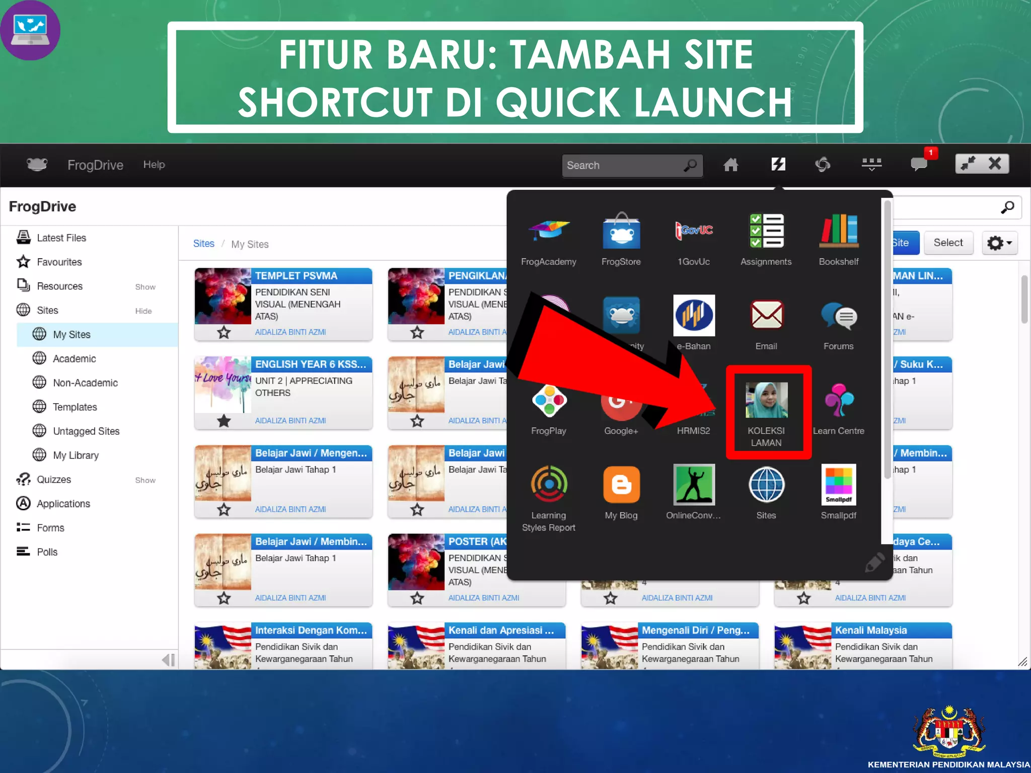 FITUR BARU: TAMBAH SITE
SHORTCUT DI QUICK LAUNCH
 