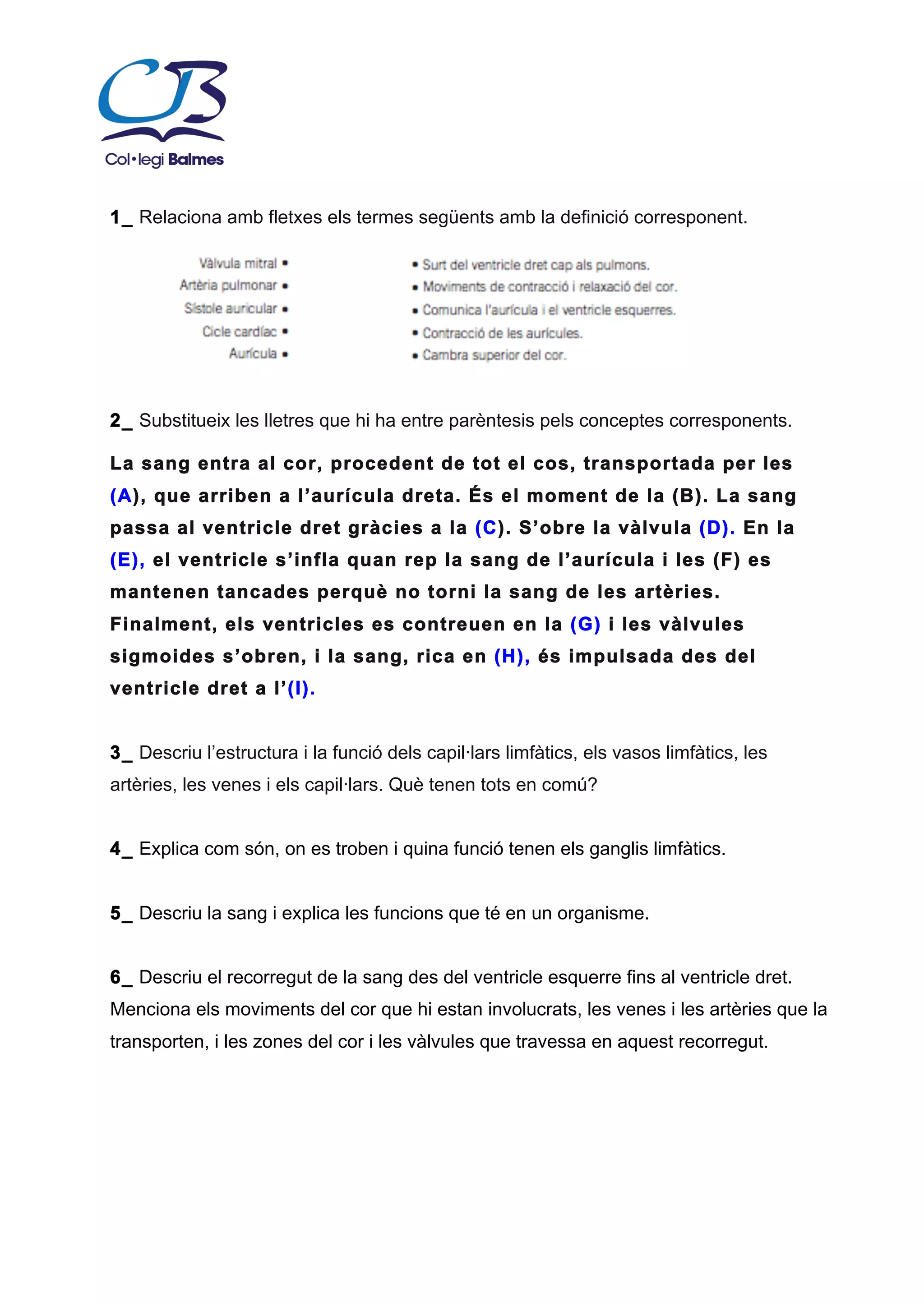 Fitxa resum unitat el sistema circulatori i aparell excretor | PDF