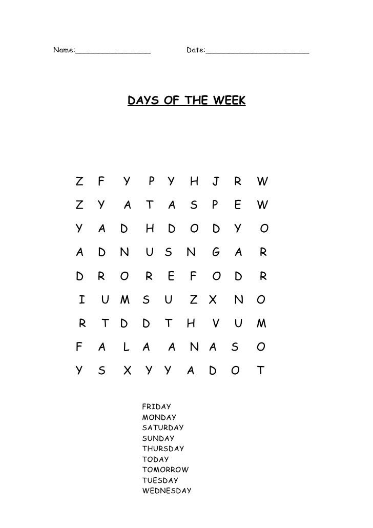 Days of the week & Numbers