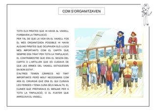 COM S’ORGANITZAVEN




TOTS ELS PIRATES QUE HI HAVIA AL VAIXELL
FORMAVEN LA TRIPULACIÓ.
PER TAL DE QUE LA VIDA EN EL VAIXELL FOS
EL MÉS ORGANITZADA POSSIBLE HI HAVIA
ALGUNS PIRATES QUE OCUPAVEN ELS LLOCS
MÉS   IMPORTANTS    COM   EL   CAPITÀ   QUE
SEMPRE ERA TRIAT PER TOTA LA TRIPULACIÓ,
EL CONTRAMESTRE QUE ERA EL SEGON DEL
CAPITÀ O L’ARTILLER QUE ES CUIDAVA DE
QUE LES ARMES DEL VAIXELL ESTIGUESSIN
EN BON ESTAT..
D’ALTRES   TENIEN   CÀRRECS      NO     TANT
IMPORTANTS PERÒ MOLT NECESSARIS COM
ARA EL CIRURGIÀ QUE ERA EL QUI CURAVA
LES FERIDES I TENIA CURA DELS MALALTS, EL
CUINER QUE PREPARAVA EL MENJAR PER A
TOTA LA TRIPULACIÓ, O EL FUSTER QUE
ARRGLAVA EL VAIXELL.
 
