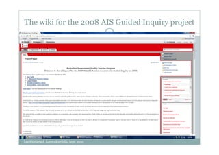 The wiki for the 2008 AIS Guided Inquiry project




Lee FitzGerald, Loreto Kirribilli, Sept. 2010
 