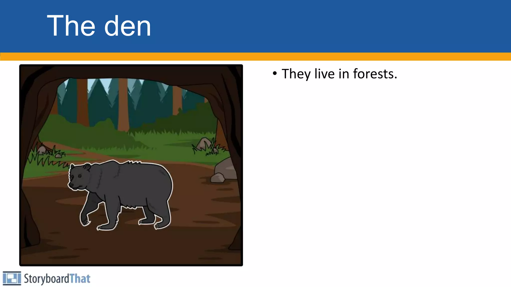The den
• They live in forests.
 