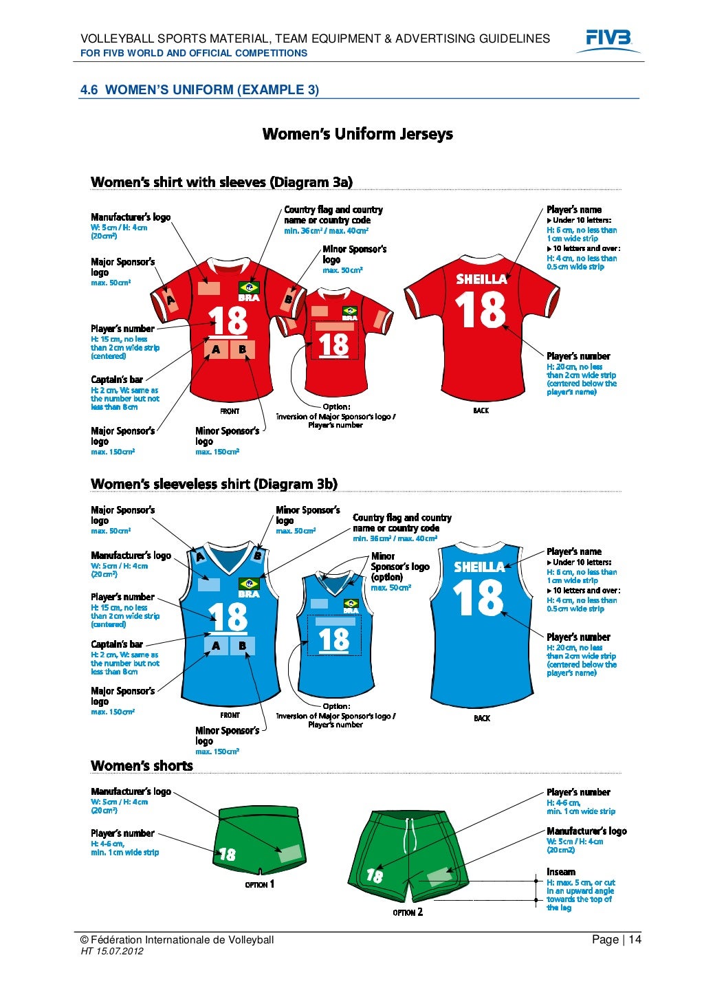 Volleyball sports material team equipment and advertising guidelines