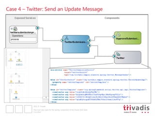Case 4 – Twitter: Send an Update Message




           2012 © Trivadis

           Five Cool Use Cases for the Spring component of the Oracle SOA Suite
           3.12.2012
 