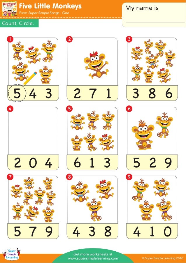 five little monkeys worksheet count and circle 4