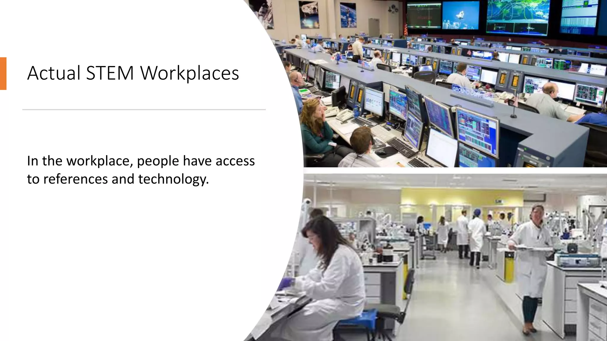 Actual STEM Workplaces
In the workplace, people have access
to references and technology.
 