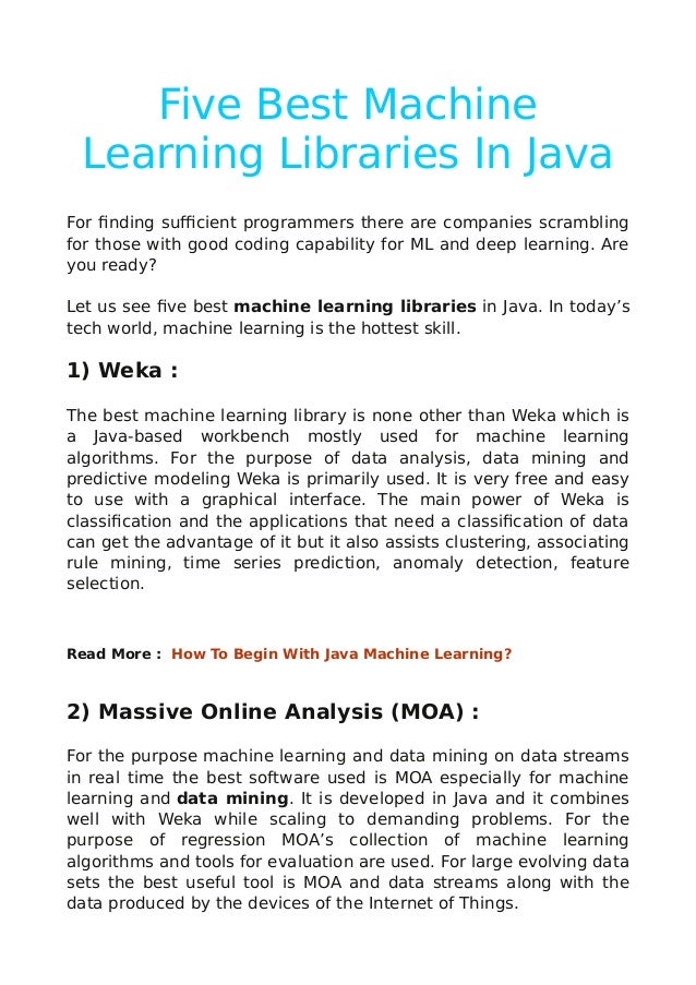 best java machine learning library