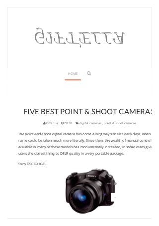 FIVE BEST POINT & SHOOT CAMERAS 
 Offerilla  20:30  digital cameras , point & shoot cameras 
The point-and-shoot digital camera has come a long way since its early days, when its 
name could be taken much more literally. Since then, the wealth of manual control 
available in many of these models has monumentally increased, in some cases giving 
users the closest thing to DSLR quality in a very portable package. 
Sony DSC RX10/B 
 
HOME  
 