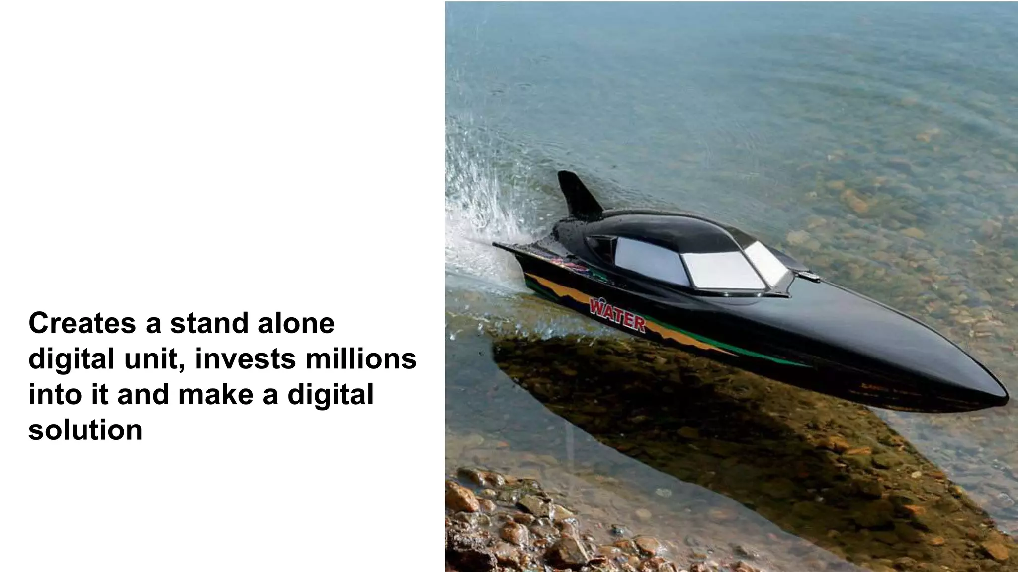 Creates a stand alone
digital unit, invests millions
into it and make a digital
solution
 