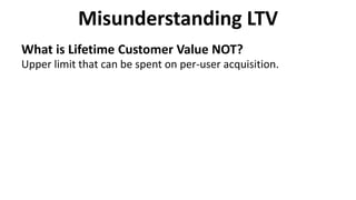 Misunderstanding LTV
What is Lifetime Customer Value NOT?
Upper limit that can be spent on per-user acquisition.
 