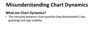 What are Chart Dynamics?
• The interplay between chart position (top downloaded / top
grossing) and app visibility
Misunderstanding Chart Dynamics
 