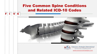 www.outsourcestrategies.com
Five Common Spine Conditions
and Related ICD-10 Codes
F I V E
 