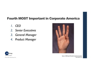 Fourth MOST Important in Corporate America 
1. CEO 
2. Senior Executives 
3. General Manager 
4. Product Manager 
© 2013-2...