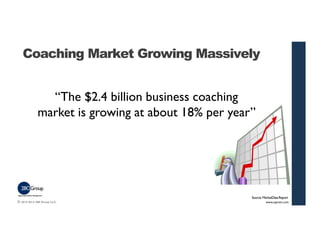 Coaching Market Growing Massively 
market is growing at about 18% per year” 
Source: MarketData Report 
“The $2.4 billion ...