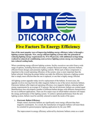 Five Factors To Energy Efficiency